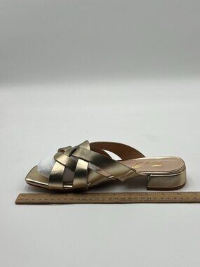 FOWT Gold Braided Cross Strappy Square Open Toe Slippers Low Heels Slide Sandals